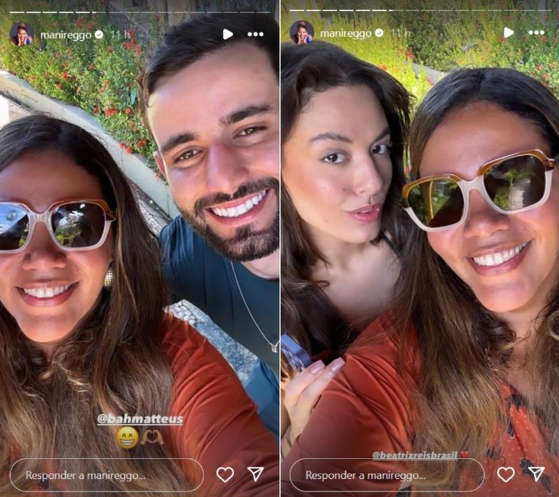 Mani Reggo mostra encontro com ex-BBBs Matteus e Beatriz - Fotos: Reprodução / Instagram
