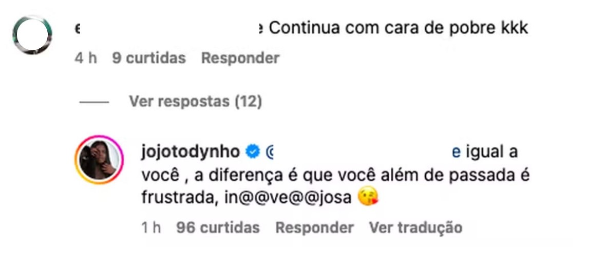Jojo Todynho rebate internauta - Foto: Reprodução / Instagram