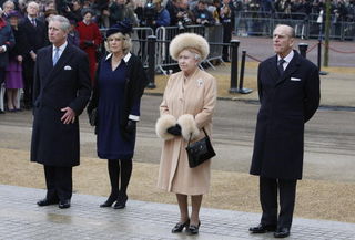 Príncipe Charles, a Duquesa da Cornuália, Camilla Parker Bowles, Príncipe Philip, Duque de Edimburgo e Rainha Elizabeth II
