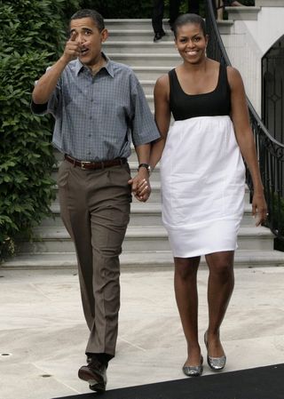 Barack Obama e Michelle Obama na celebração do dia 4 de julho com famílias de militares na Casa Branca