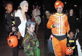 O casal Angelina Jolie e Brad Pitt curtem o dia do Halloween ao lado dos filhos