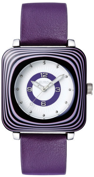 Relógio com pulseira colorida e caixa 3D Euro Relógios, eurorelogios.com.br