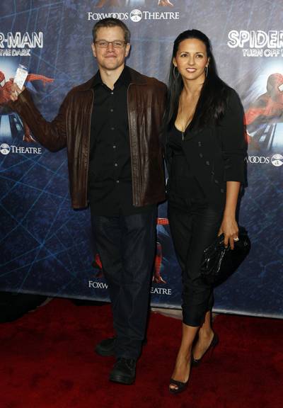 Matt Damon e sua esposa Luciana Barroso na estreia de 'Spider-Man: Turn Off The Dark' na Broadway