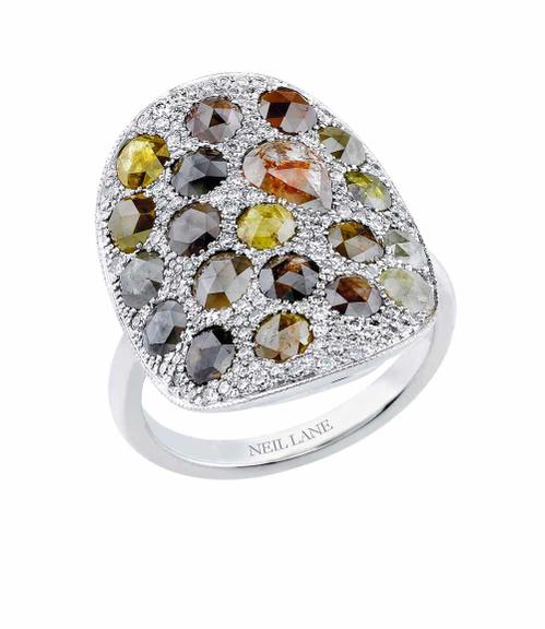 Pedras Coloridas: Anel de platina com diamantes coloridos NEIL LANE [neillanejewelry.com]