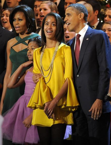 Michelle Obama, as filhas Malia e Sasha e o presidente Barack Obama