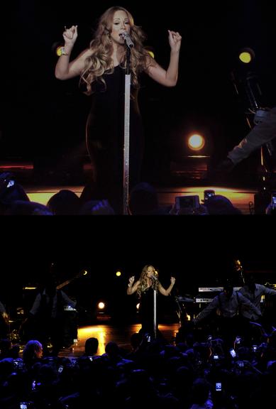 Mariah Carey no seu primeiro show após a chegada dos gêmeos Monroe e Morrocan