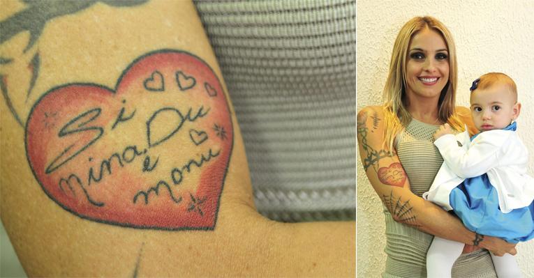 Syang tatuou os nomes dos filhos dentro de um coração no braço
