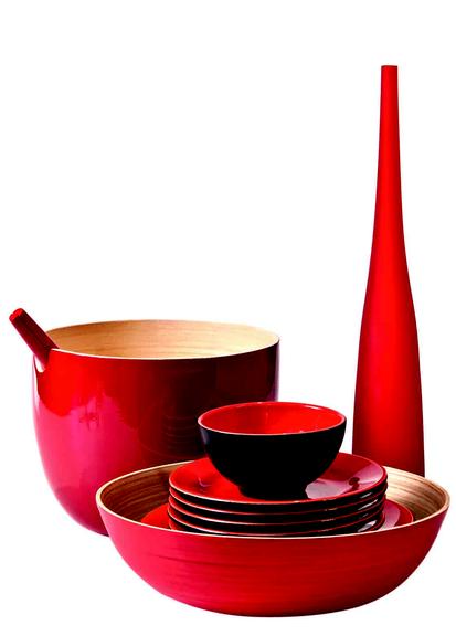 Vaso, saladeira, bowl, pratos e colher de bambu e laca REGATTA CASA 11 5543-8144 [regattacasa.com.br]