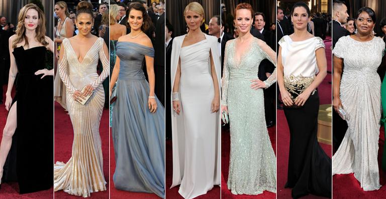 Angelina Jolie, Jennifer Lopez, Penelope Cruz, Gwyneth Paltrow, Berenice Bejo, Sandra Bullock e Octavia Spencer no Oscar 2012 