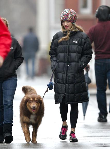 Amanda Seyfried curte passeio com seu cachorro pelas ruas de Nova York, Estados Unidos