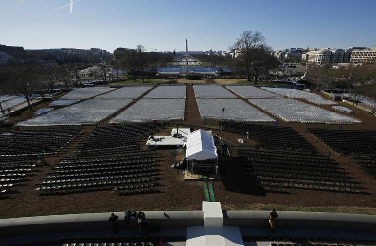 Os preparativos para a posse oficial do presidente Barack Obama, em frente ao Capitólio