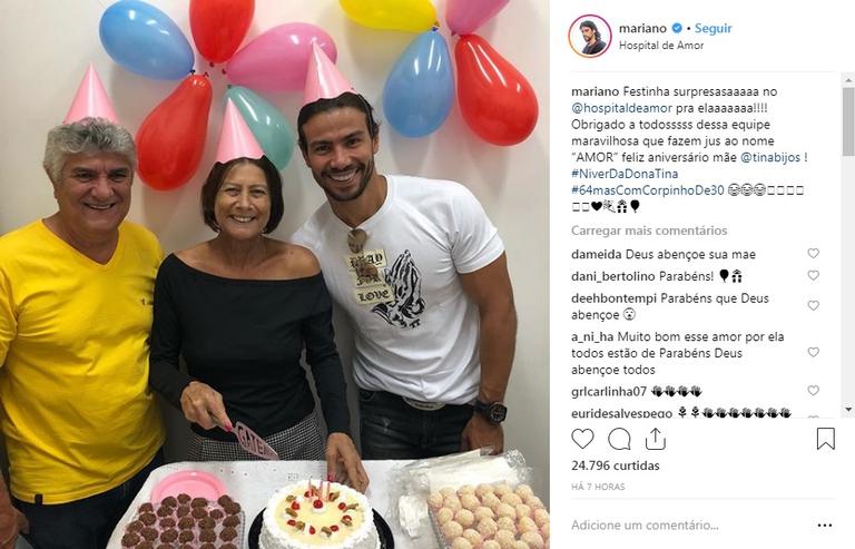 Lutando contra um câncer, mãe do sertanejo Mariano ganha emocionante festa surpresa no hospital