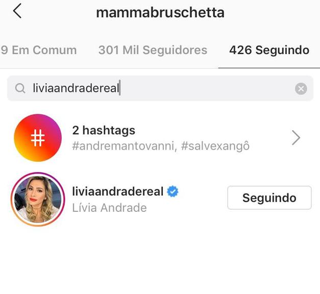 Mamma Bruschetta segue Lívia Andrade