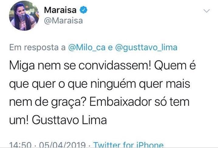 Maraisa desmerece título de Simone e Simaria para defender Gusttavo Lima e Marília Mendonça defende