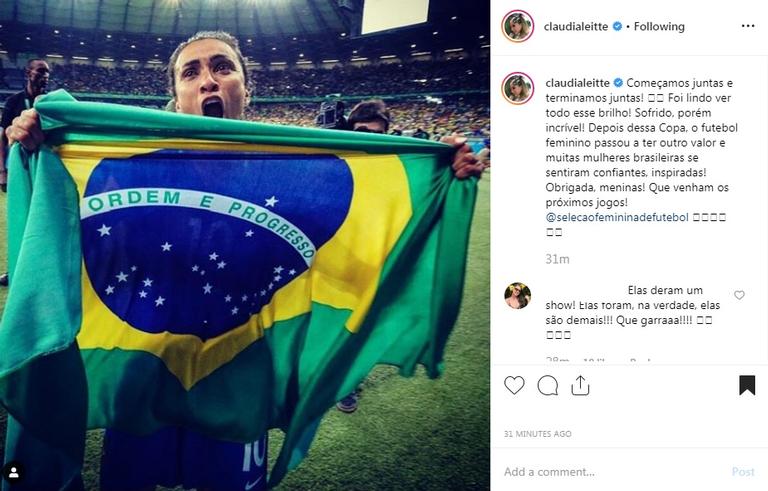 Famosas homenageiam jogadoras do Brasil, após eliminação