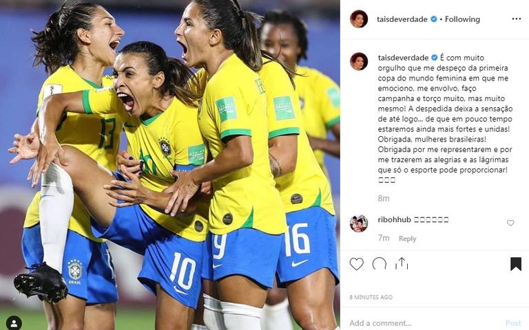 Famosas homenageiam jogadoras do Brasil, após eliminação