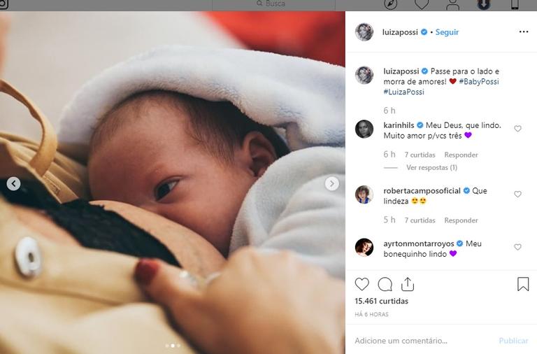 Luiza Possi compartilha cliques amamentando seu filho