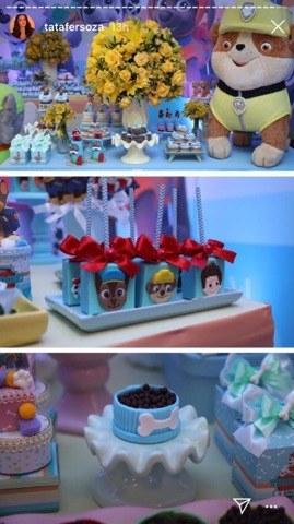 Thaís Fersoza mostra detalhes da mesa de doces do aniversário dos filhos