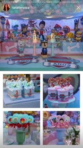 Thaís Fersoza mostra detalhes da mesa de doces do aniversário dos filhos