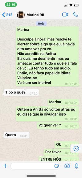 Leo Dias expõe Anitta falando de Marina Ruy Barbosa